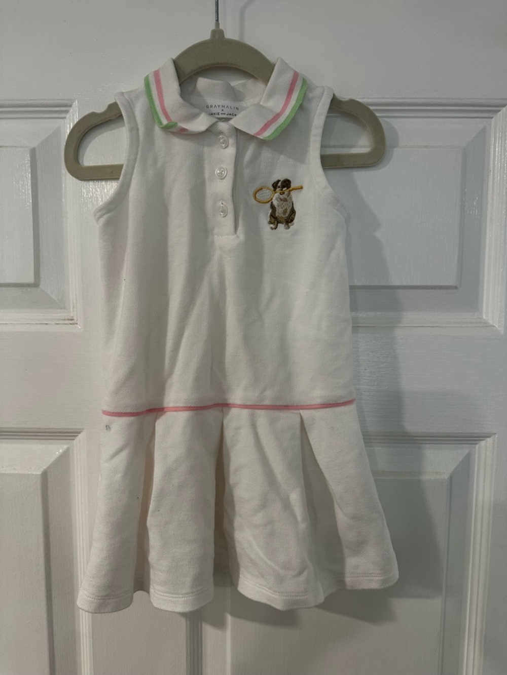 Janie and Jack White Sleeveless Polo Dress with Pink and Green Trim